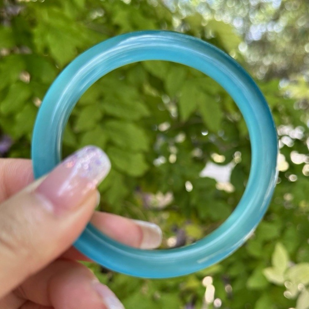 Ocean Blue Cat's Eye Bangle Bracelet Luminous Chatoyant Flat Inner Band  57mmC09
